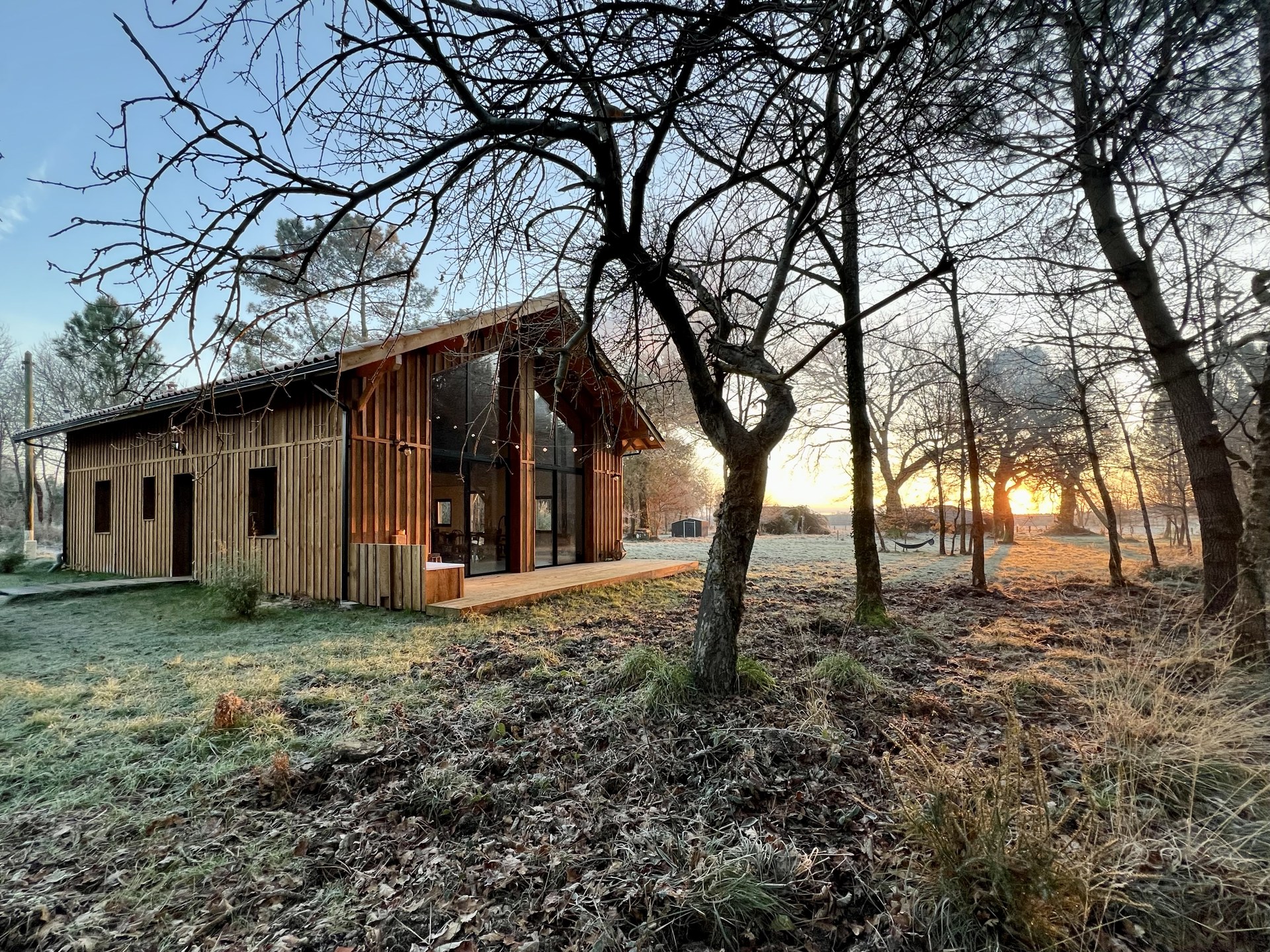Maison Landes coucher de soleil